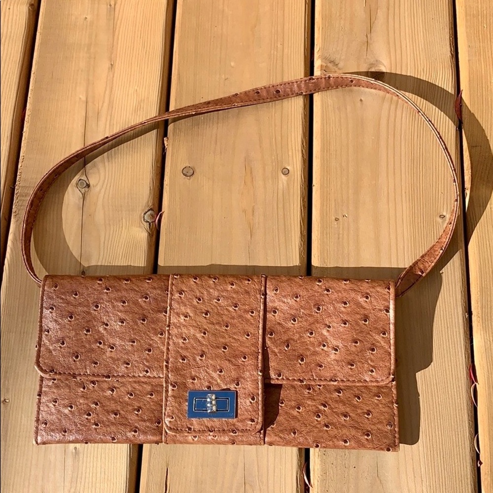 Vintage Brown Ostrich Skin Bag, removable strap